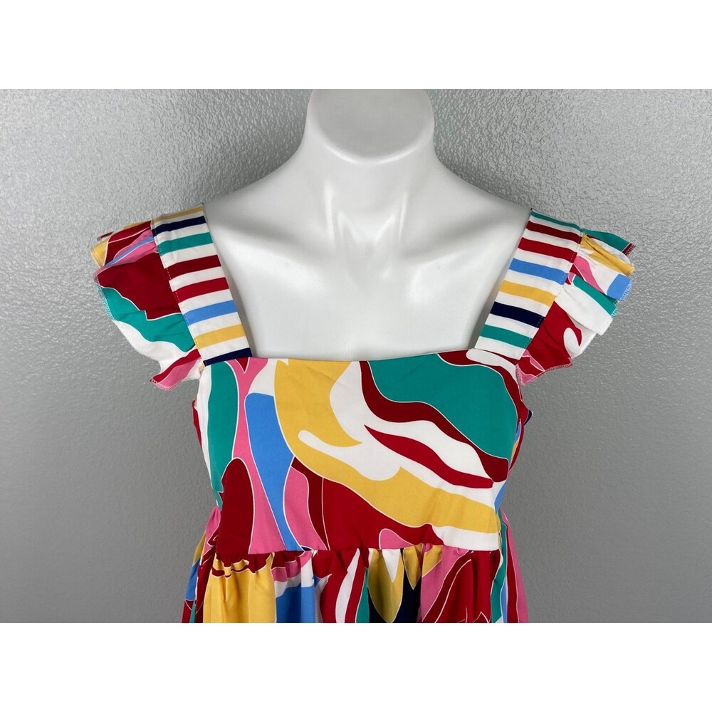 Women Small Abstract Babydoll Top Bright Multi Color Boho Casual NWT - Picture 2 of 9